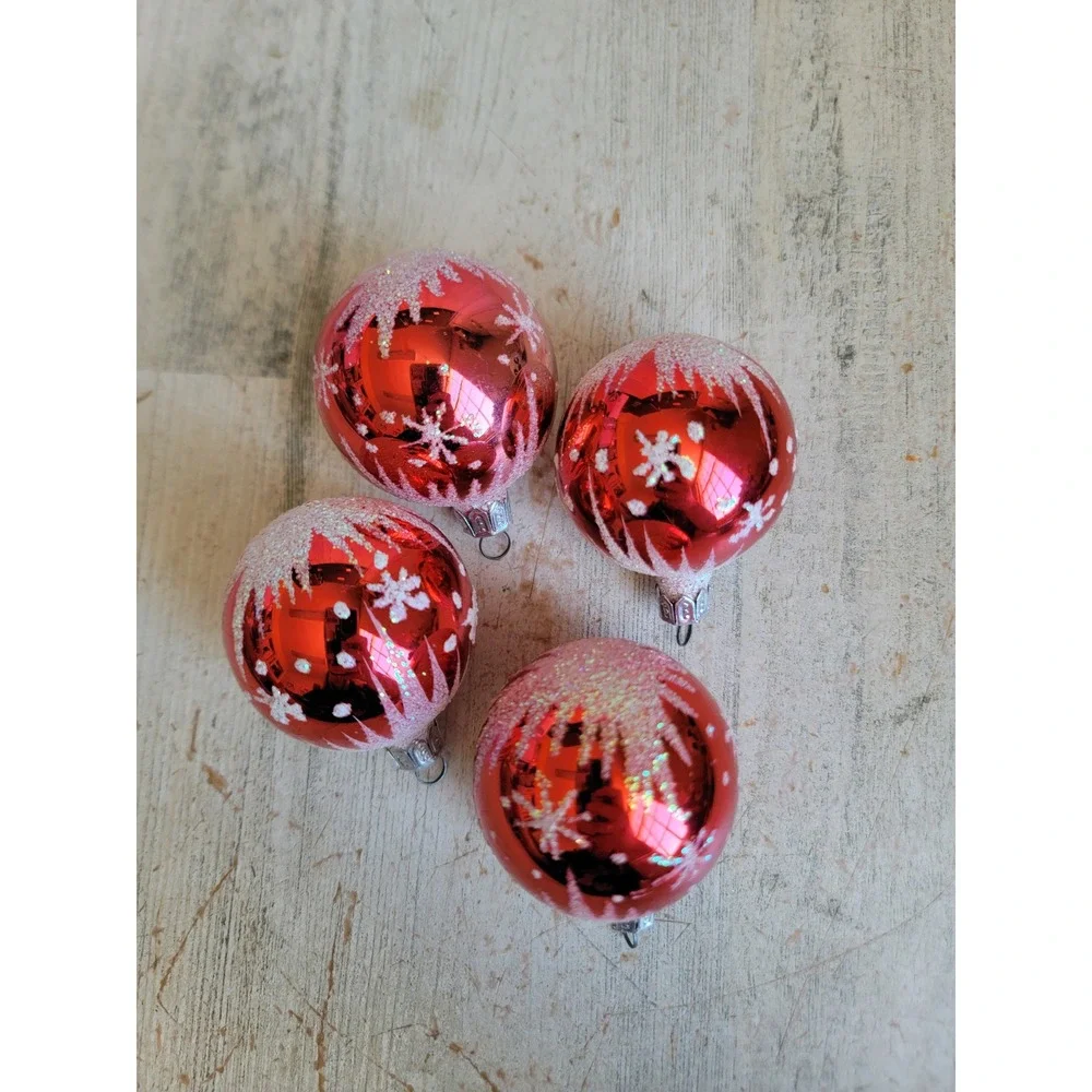 Vintage mini glitter glass red ball ornament Xmas set unique home decor